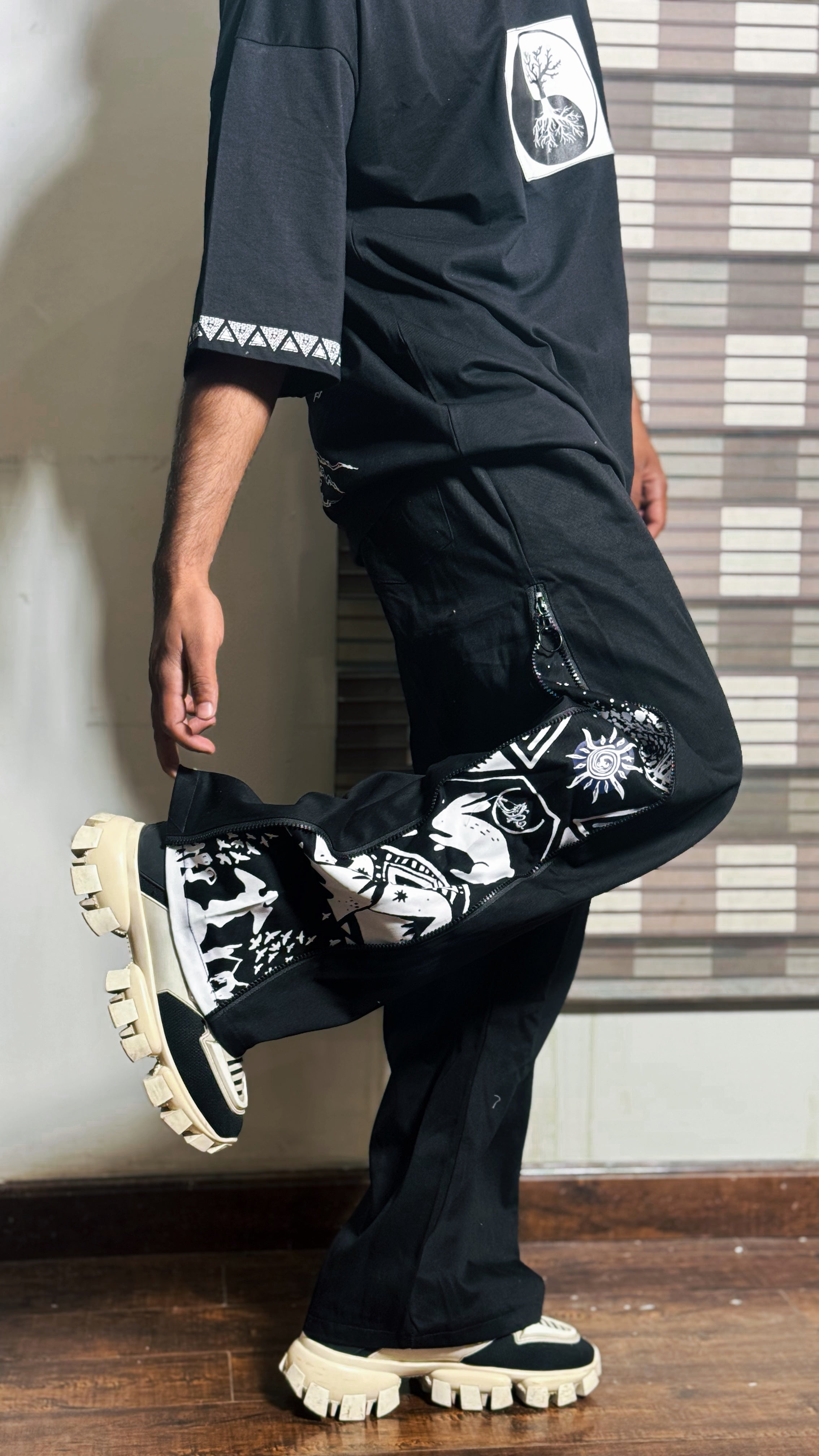 Black causal shirt and trouser Dtf printed fashion